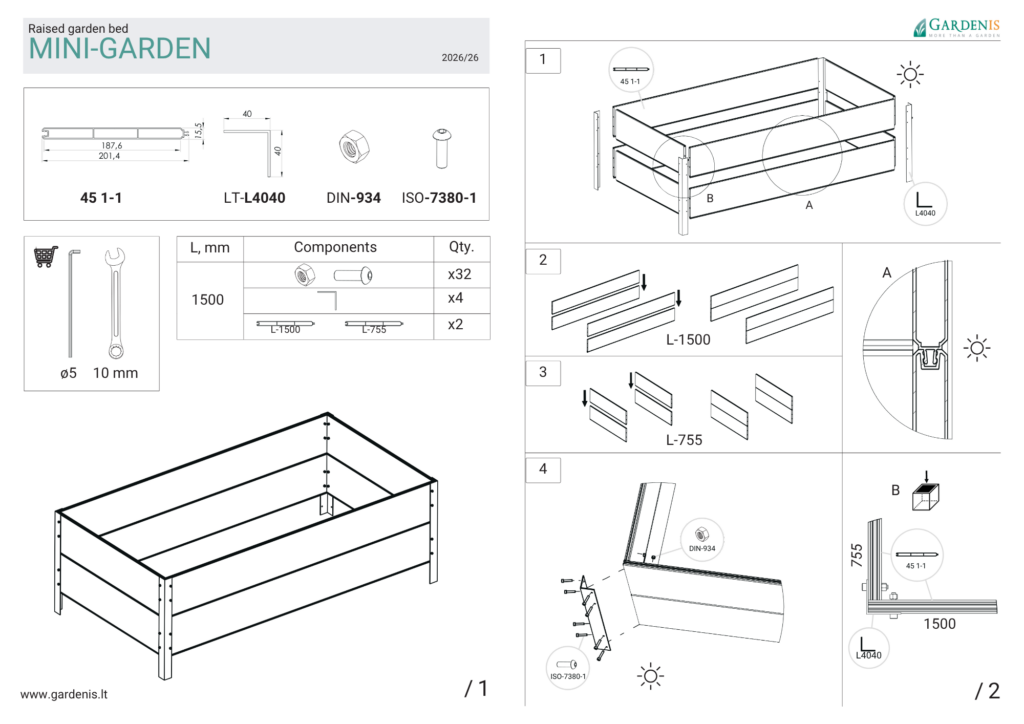Pakeltos aliuminės lysvės instrukcijos Gardenis